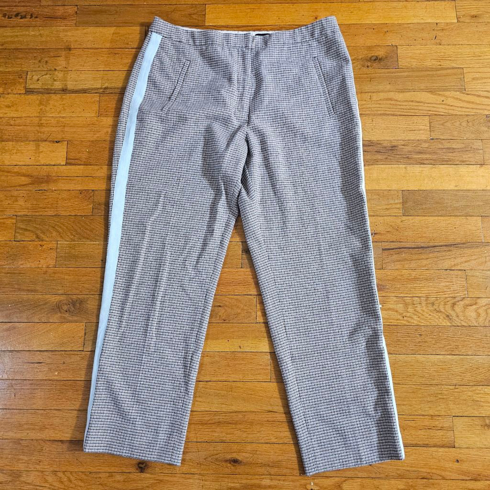 Me+Em Brown Houndstooth Ankle Pants Light Blue Stripe Size 14